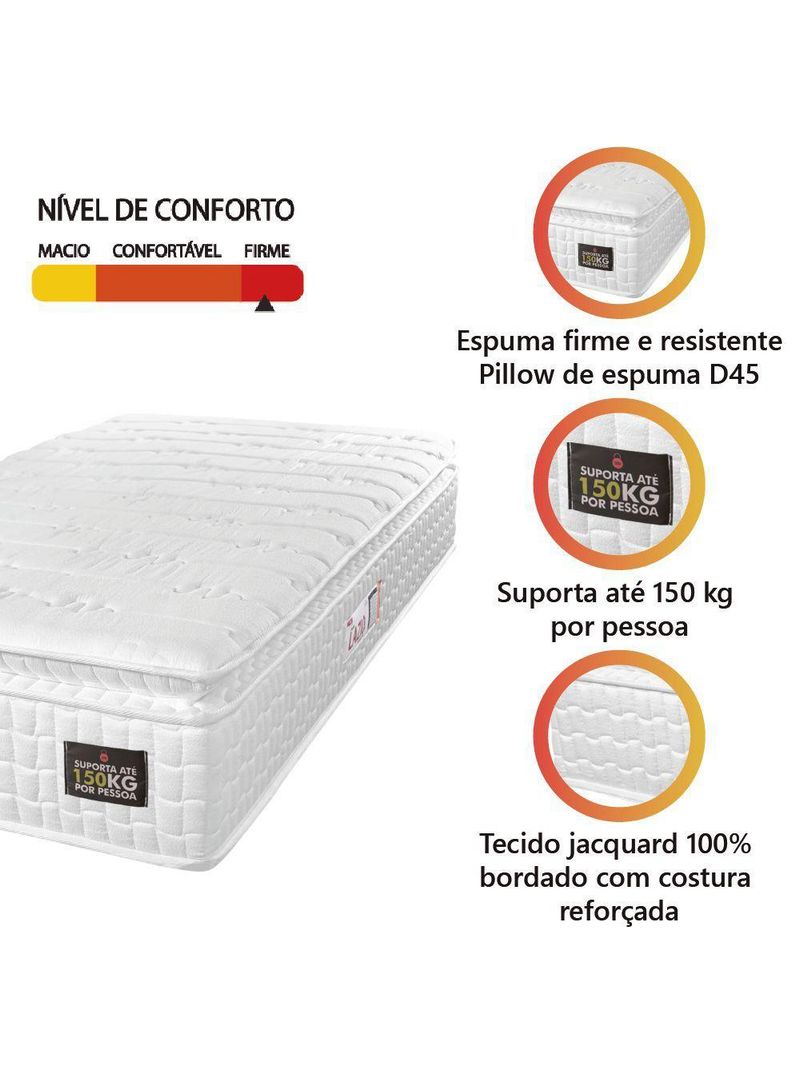Colchão Solteiro Espuma D45 Lazio Pillow Top 88x188x24 cm Hellen – Branco