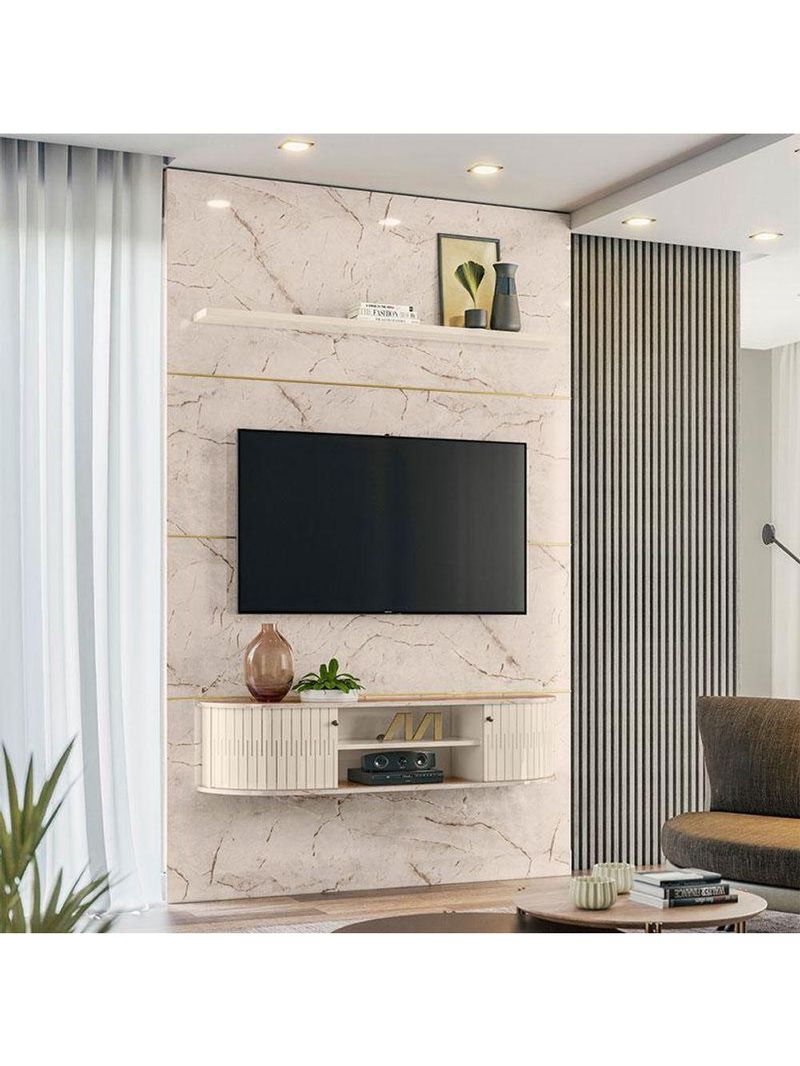 Estante Home Theater Com Bancada Suspensa Monte Carlo Calacata Off White - Madetec