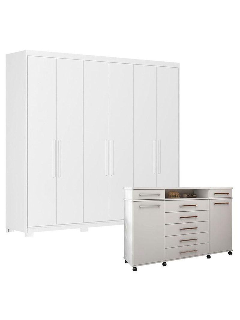 Cômoda London E Guarda Roupa Casal Venice 62480pe Branco Brilho - Demóbile