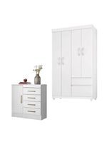 Cômoda Montevidéu E Guarda Roupa Solteiro Lótus Branco Flex - Demóbile