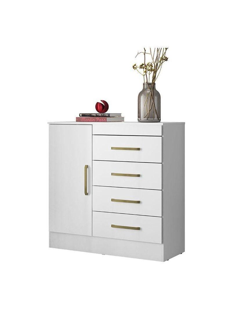 Cômoda Montevidéu E Guarda Roupa Solteiro Lótus Branco Flex - Demóbile