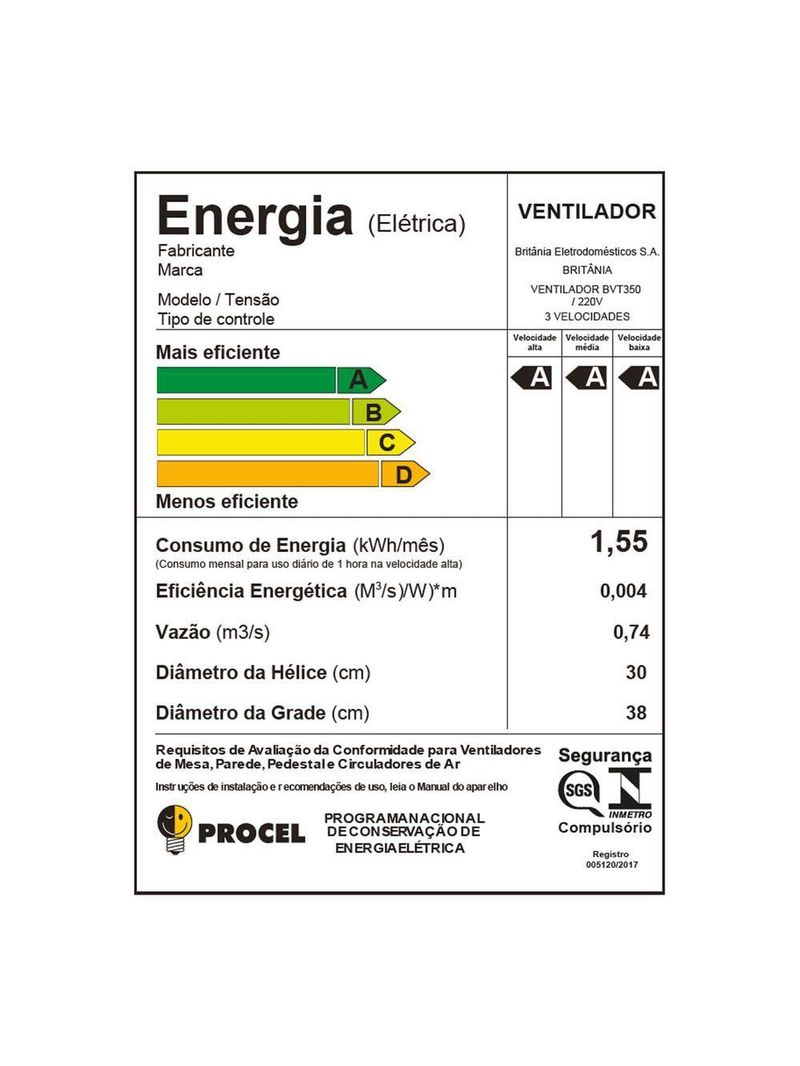 Ventilador De Coluna Britânia Maxx Force 75W BVT350 220V