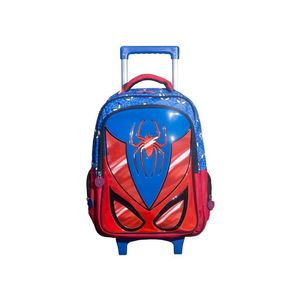 Kit Mochila Escolar Infantil de Rodinhas com Lancheira e Estojo Yins em PVC 3D Kids Spider Azul