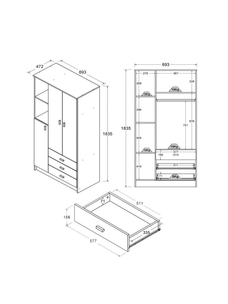 Conjunto Berço, Cômoda e Guarda-Roupa Ditália BBI-51, BB-120, BB-322