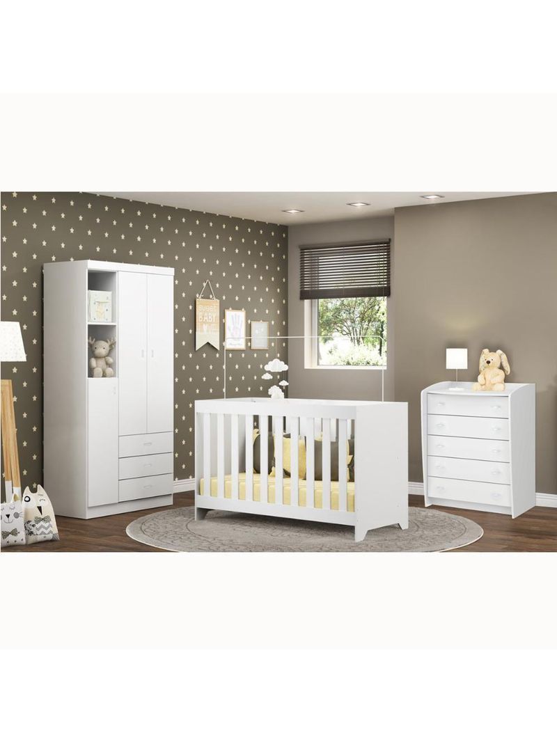 Conjunto Berço, Cômoda e Guarda-Roupa Ditália BBI-51, BB-120, BB-322