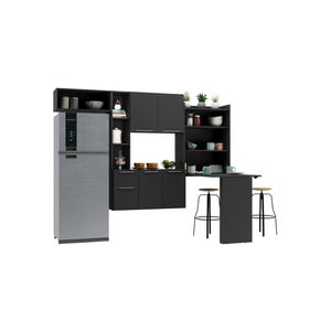 Cozinha Compacta Com Mesa Dobrável Sofia Multimóveis Preta