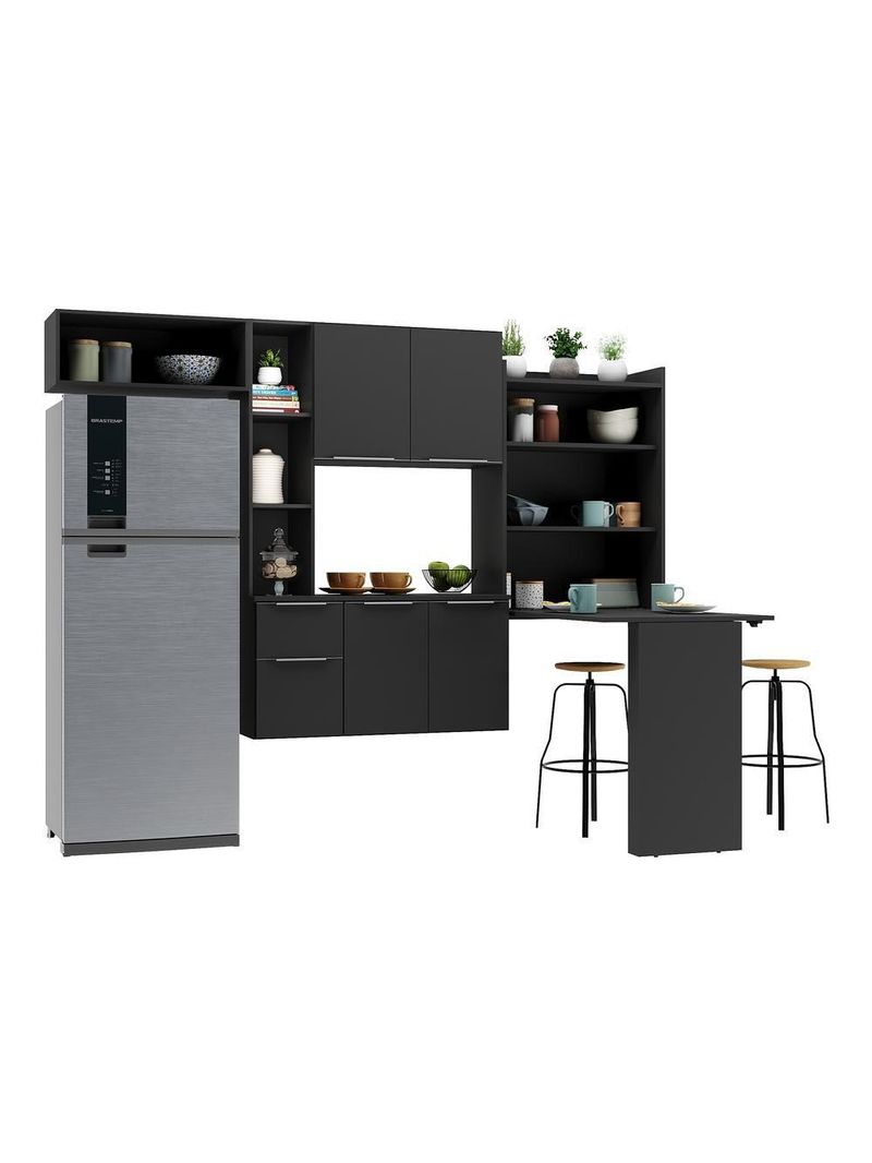 Cozinha Compacta Com Mesa Dobrável Sofia Multimóveis Preta