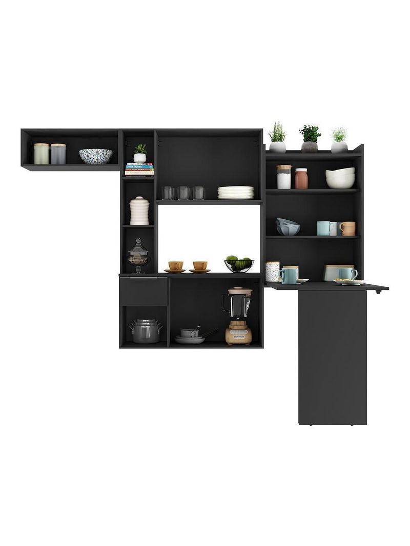 Cozinha Compacta Com Mesa Dobrável Sofia Multimóveis Preta