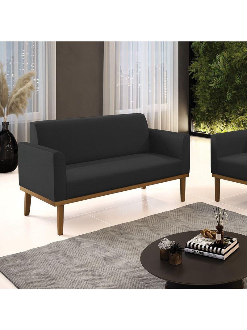 Sofá Namoradeira Base De Madeira Fixa Castanho Marisa Corino D03 - D?rossi Cor Preto