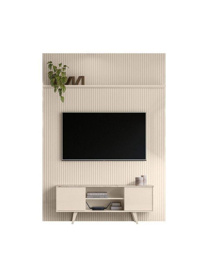 Composição New Panorama Bancada E Painel Para De 65 Polegadas - Madetec Cor:calacata Off White