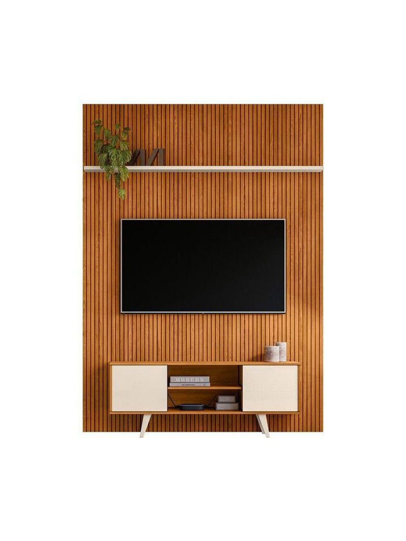 Composição New Panorama Bancada E Painel Para De 65 Polegadas - Madetec Cinamomo Off White
