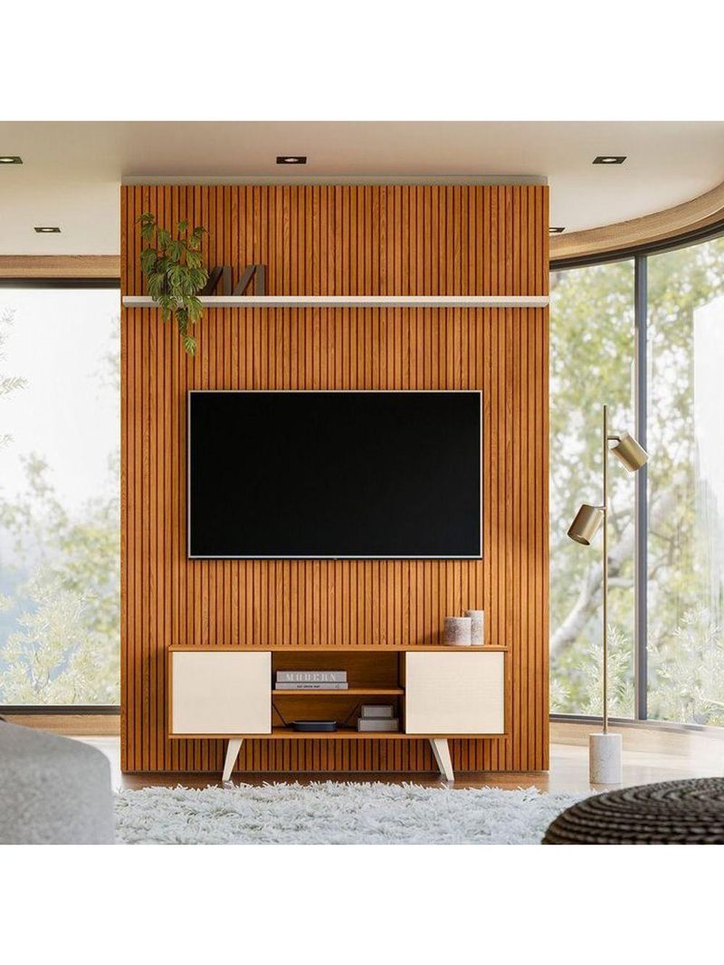 Composição New Panorama Bancada E Painel Para De 65 Polegadas - Madetec Cinamomo Off White