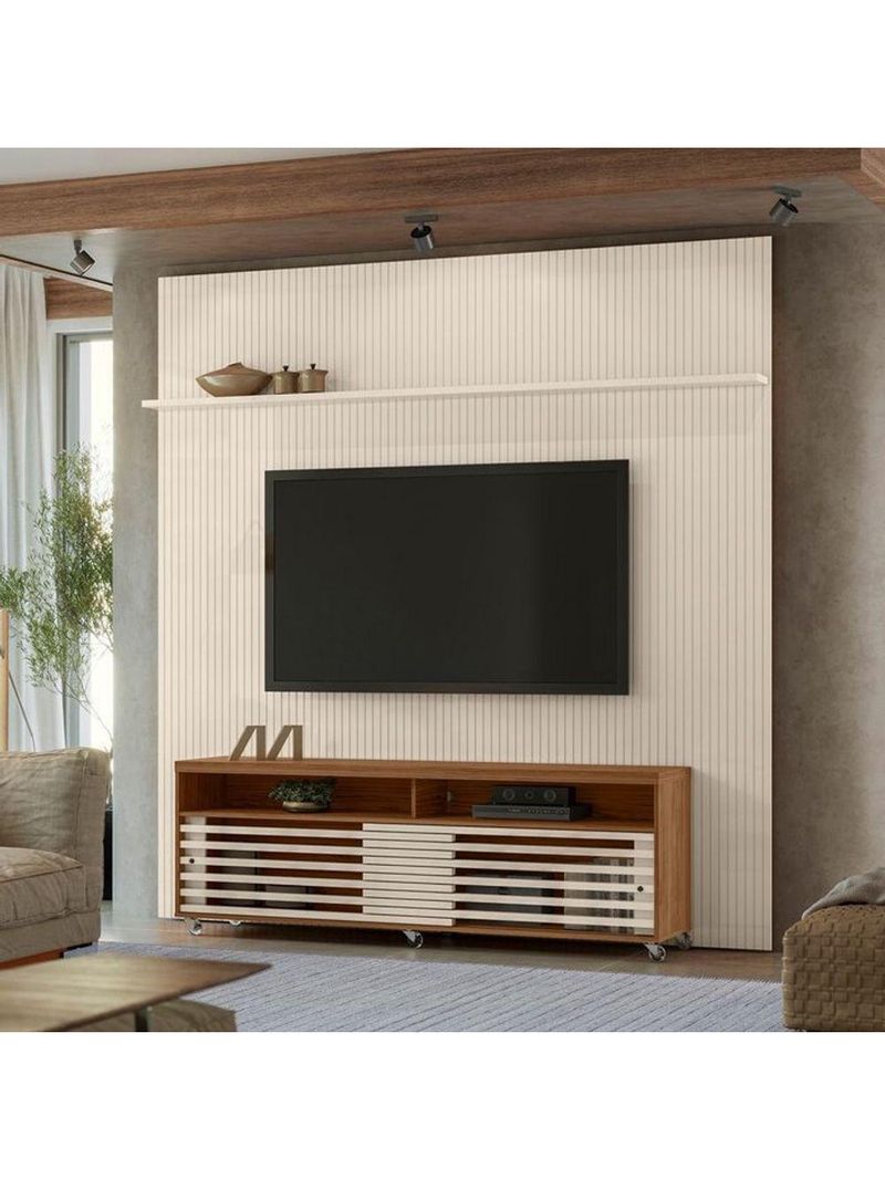 Composição Frizz New Prestige Bancada E Painel Para 75 Polegadas Com Portas - Madetec Off White