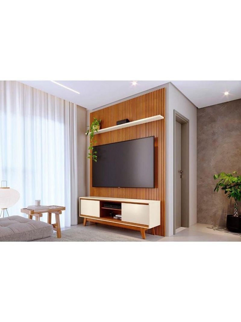 Composição Milo Bancada E Painel Para 65 Polegadas Com Portas - Madetec Cinamomo Off White