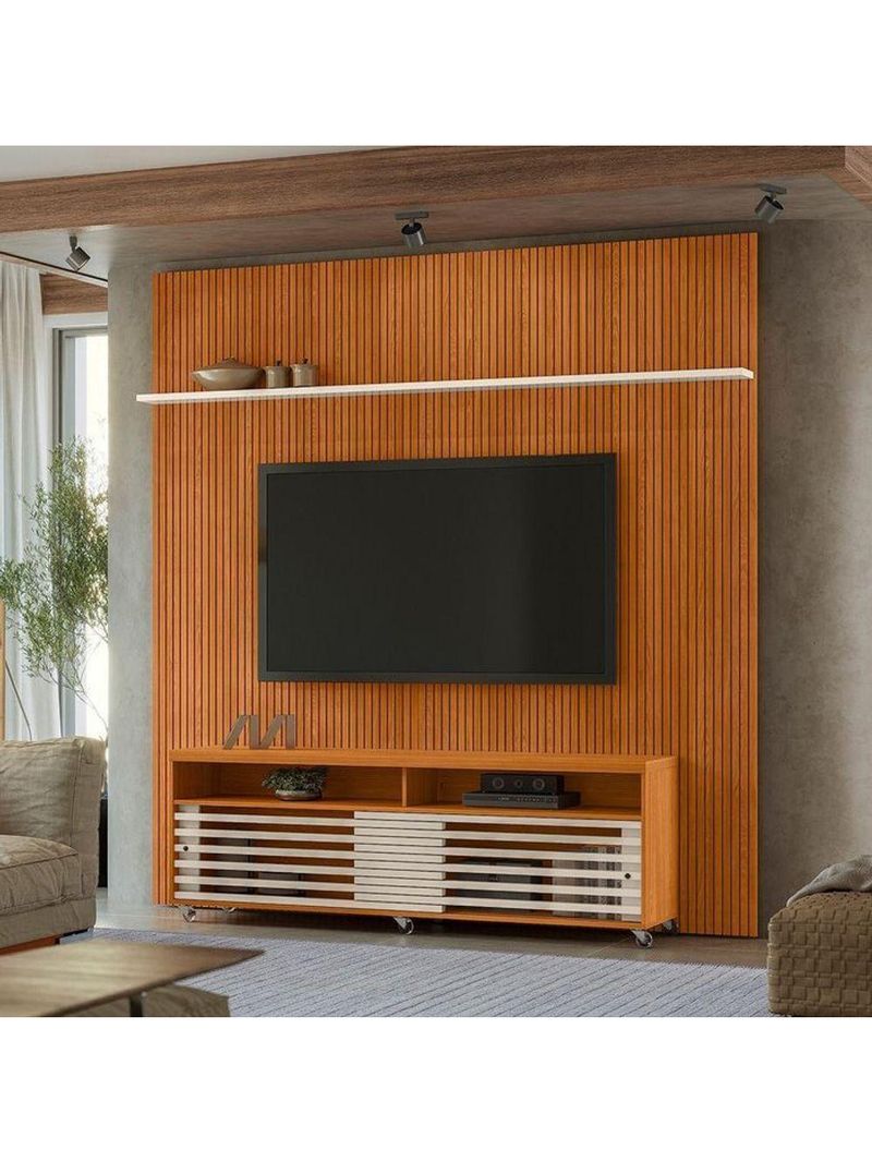 Composição Frizz New Prestige Bancada E Painel Para 75 Polegadas Com Portas - Madetec Cinamomo Off White