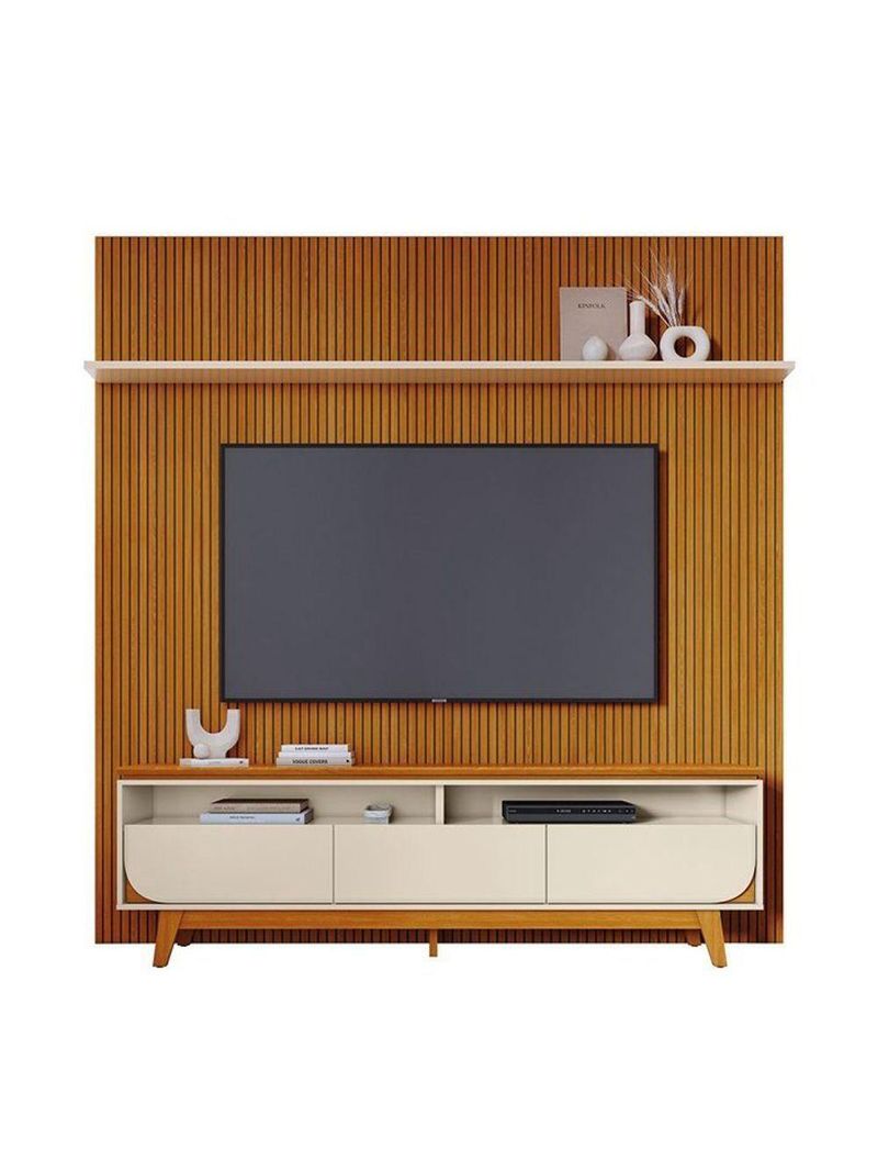 Composição Luna Bancada E Painel Para 75 Polegadas Com Portas - Madetec Cinamomo Off White