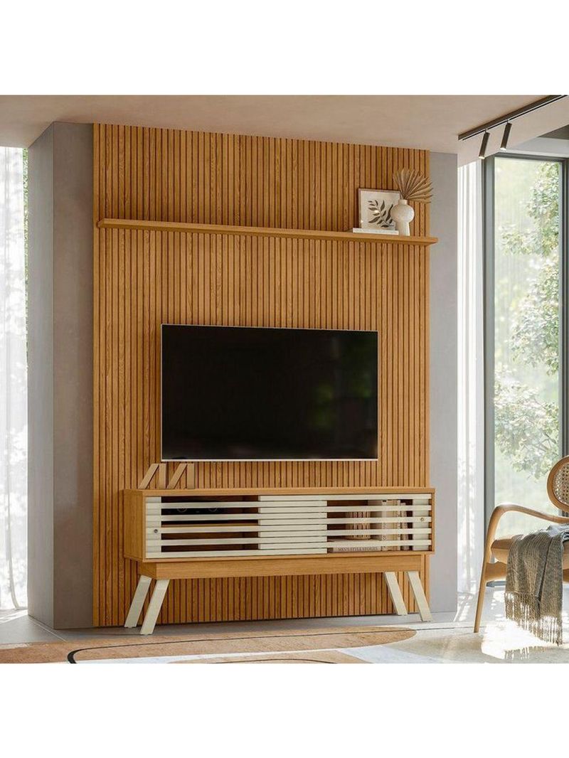 Composição Frizz New Premium Bancada E Painel Para 65 Polegadas Com Portas - Madetec Cumaru Opala