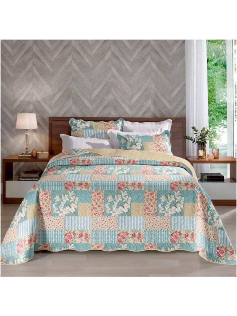 Cobre Leito Buettner Queen Microfibra Renove Estampado Joana 3 Peças Bege