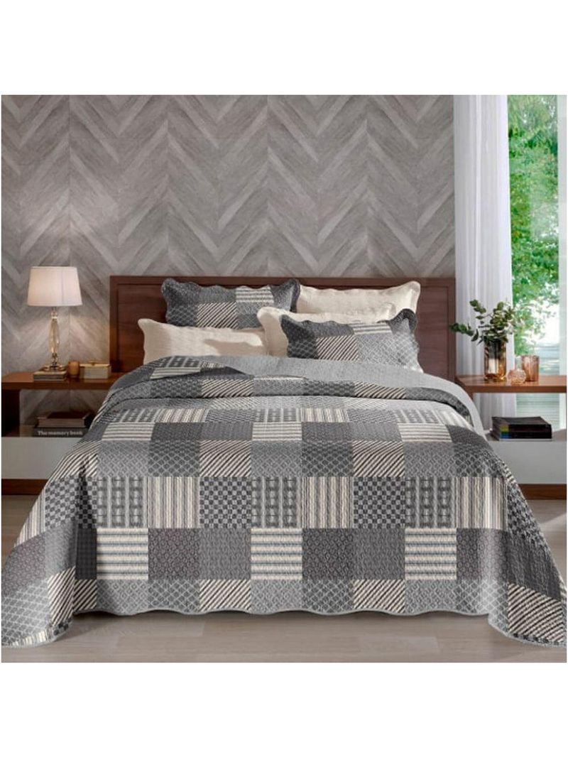 Cobre Leito Buettner Casal Microfibra Renove Estampado Austria 3 Peças Cinza