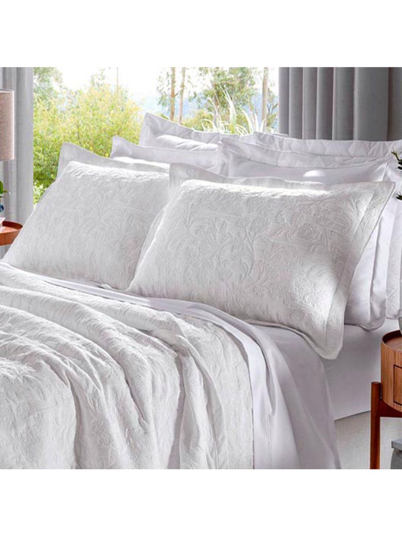 Cobre Leito Buettner Queen Jacquard Dupla Face Cenário Estampado Ravena 3 Peças Branco