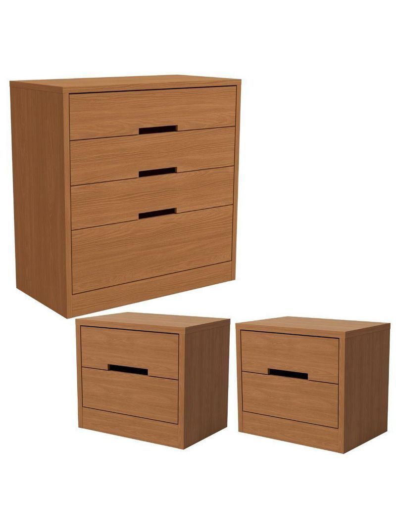 Cômoda 4 Gavetas + 2 Mesas de Cabeceira 2 Gavetas – Kappesberg S82224 – Cor Canela