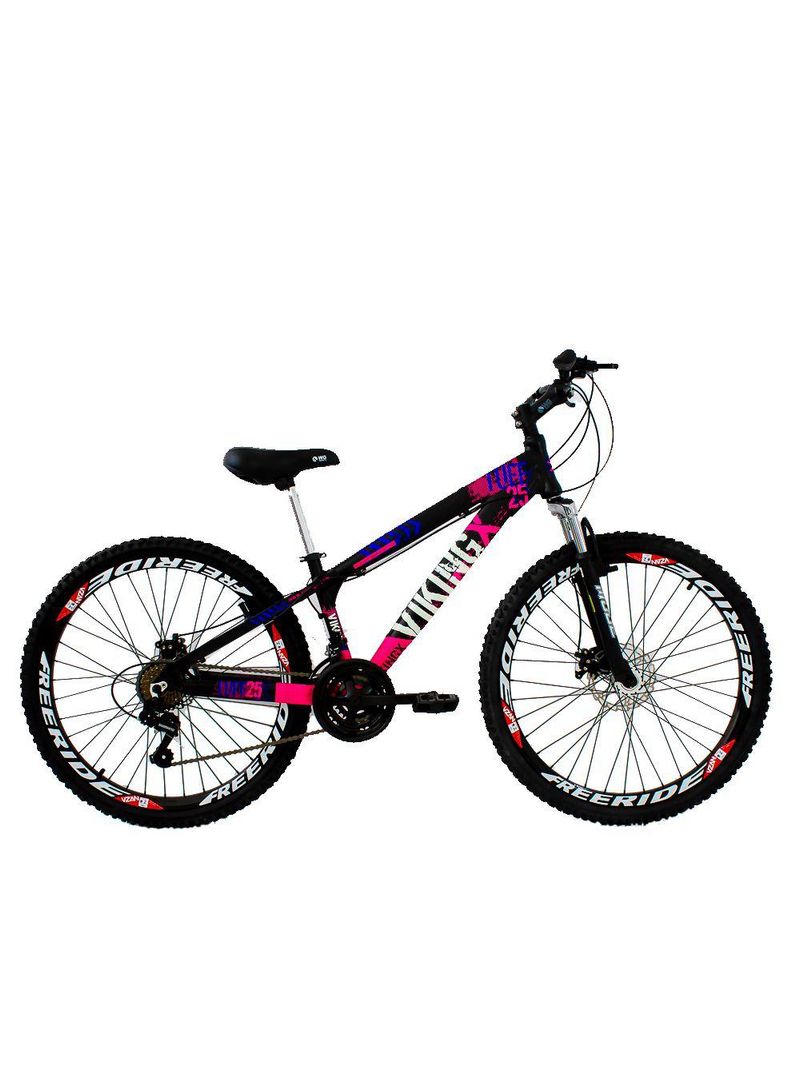 Bicicleta X TUFF25 Freeride Aro 26 Preto Rosa 21V Viking