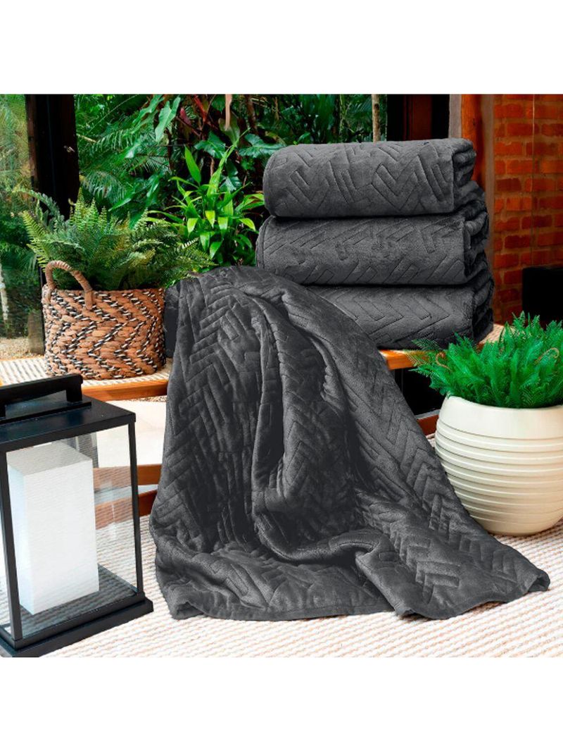 Cobertor Casal Buettner Flannel Plush Dupla Face – 220 cm x 240 cm – Metal Escuro / Metal Claro