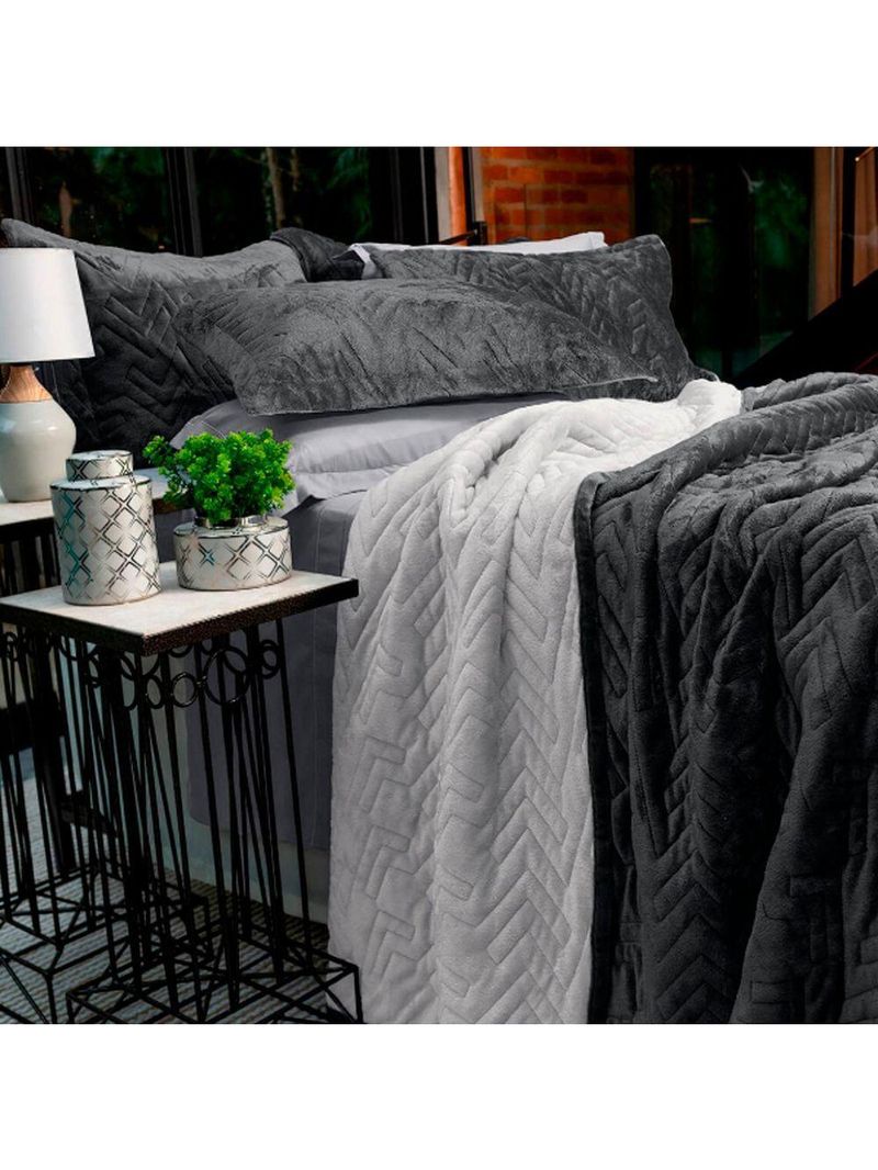 Cobertor Casal Buettner Flannel Plush Dupla Face – 220 cm x 240 cm – Metal Escuro / Metal Claro