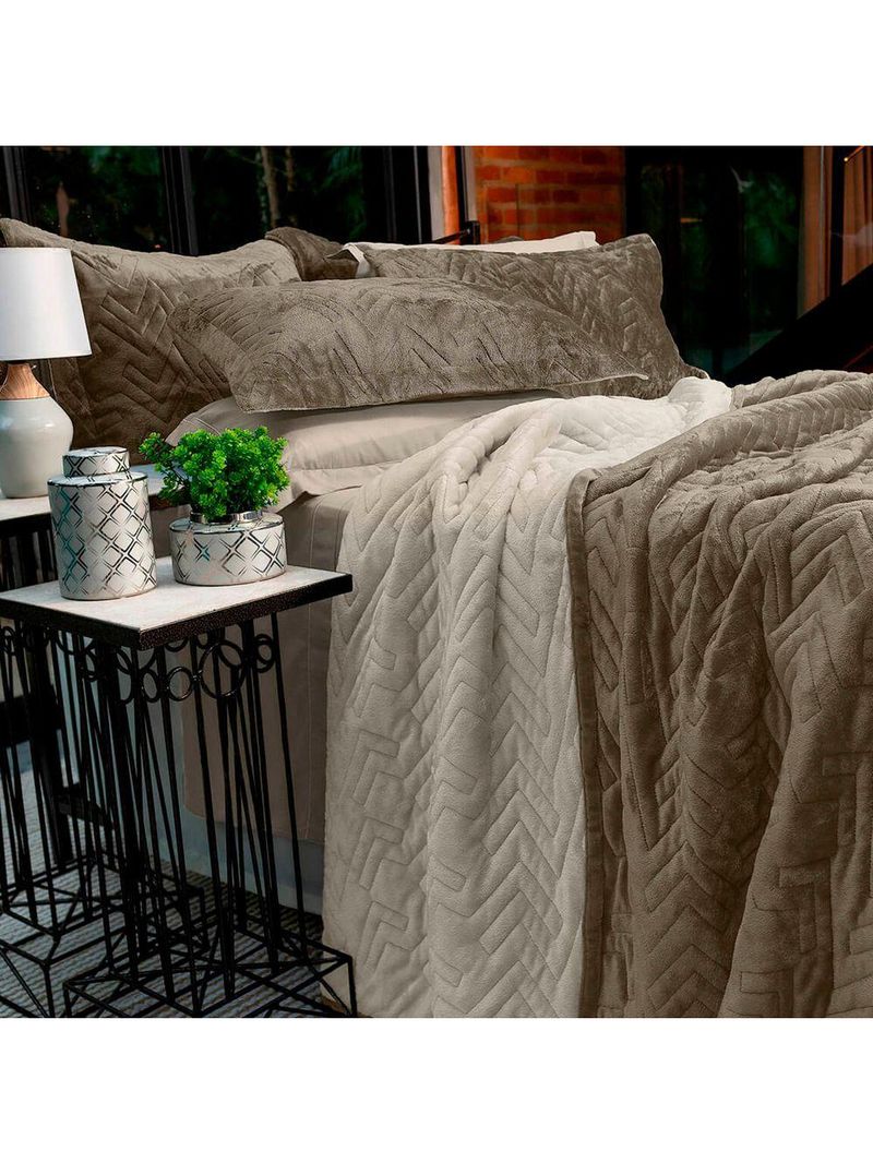 Cobertor Casal Buettner Flannel Plush Dupla Face – 220 cm x 240 cm – Chocolate Escuro / Chocolate Claro