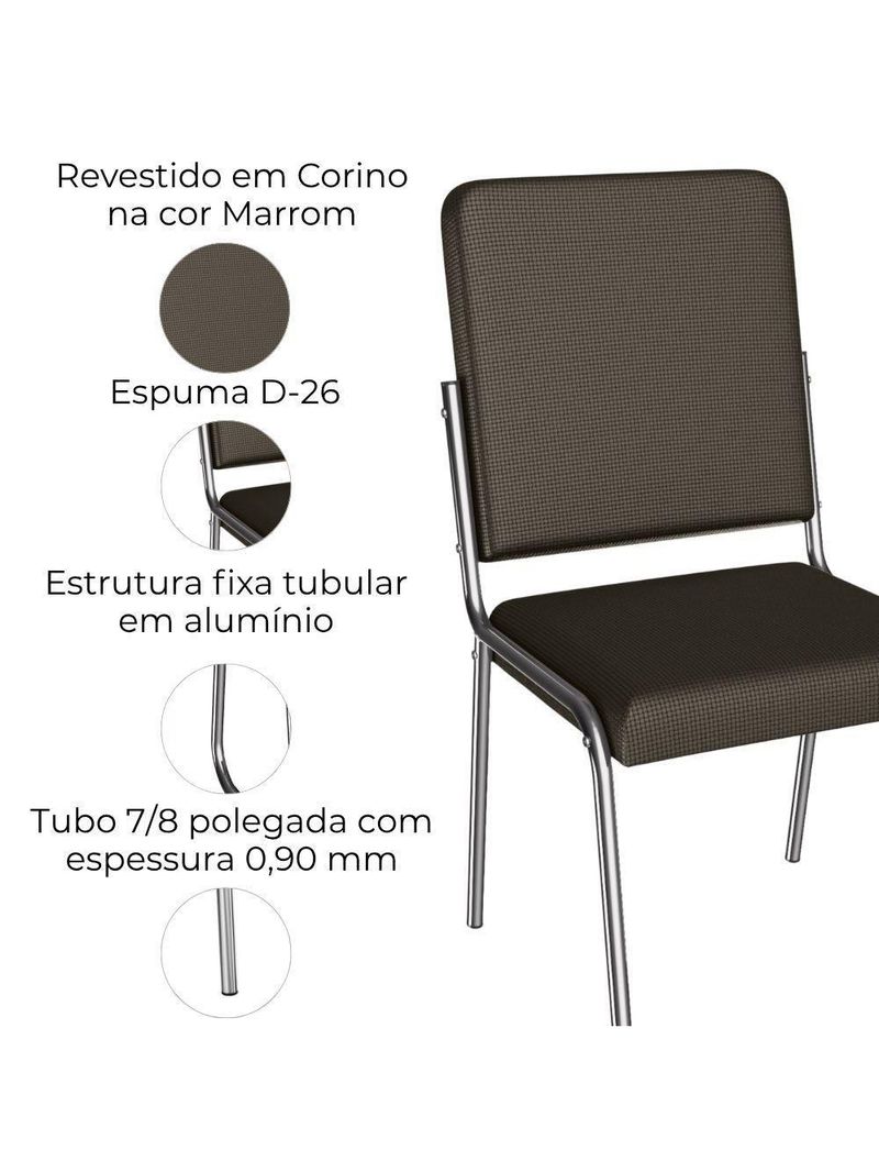 Kit 2 Cadeiras Cromada Sala Jantar 2C129CR Corino Kappesberg Marrom