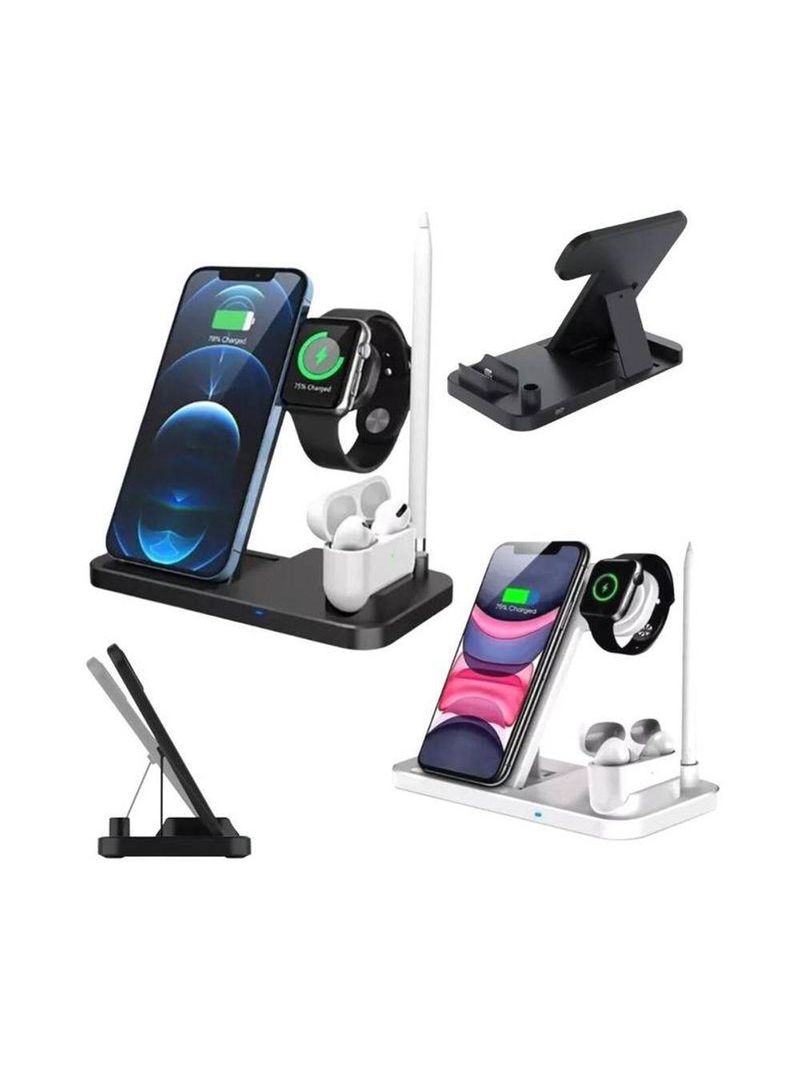 Carregador Sem Fio 4 em 1 Celular, Smartwatch, Fone e Caneta 15W – Cor Preto ou Branco enviado conforme disponibilidade