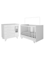 Jogo De Quarto Infantil Retrô Janelas Cômoda E Berço Branco Brilho - Móveis Peroba