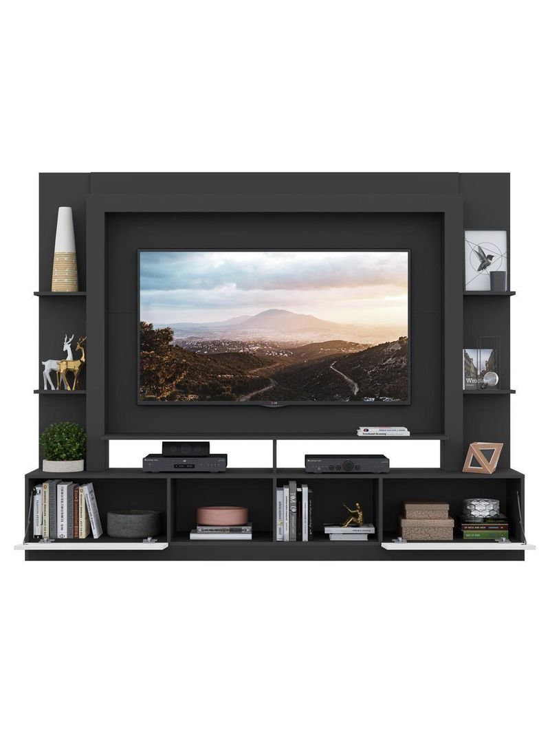 Estante para TV até 65" com 2 Portas Oslo – Multimóveis – Cor Preto/Branco – Modelo V3395