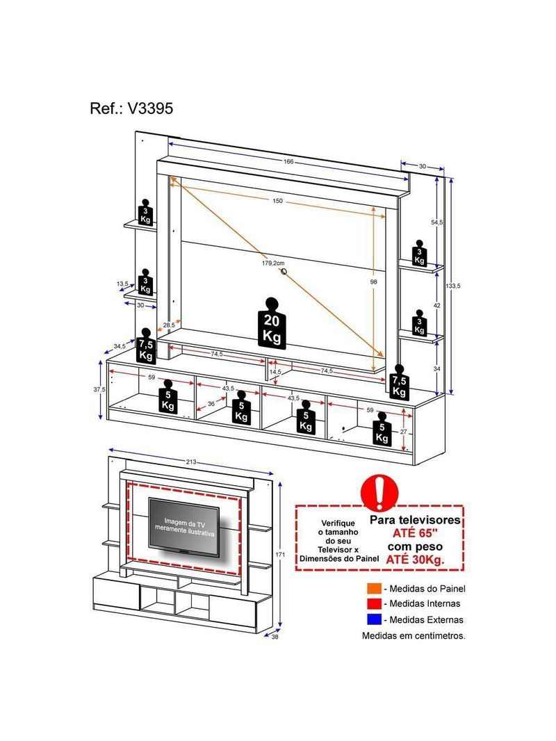 Estante para TV até 65" com 2 Portas Oslo – Multimóveis – Cor Preto/Branco – Modelo V3395