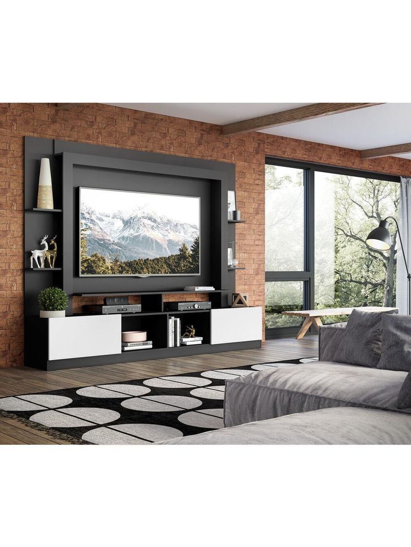 Estante para TV até 65" com 2 Portas Oslo – Multimóveis – Cor Preto/Branco – Modelo V3395