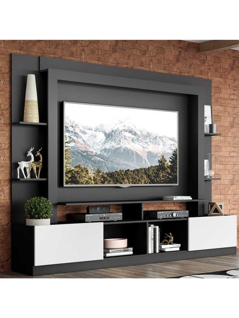 Estante para TV até 65" com 2 Portas Oslo – Multimóveis – Cor Preto/Branco – Modelo V3395