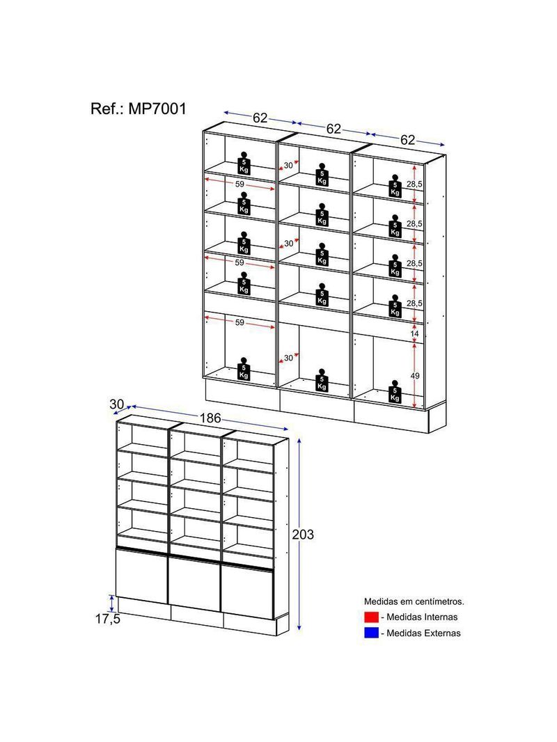 Armário/estante Escritório 3 Portas Multimóveis Mp7001 Branco/Dourado