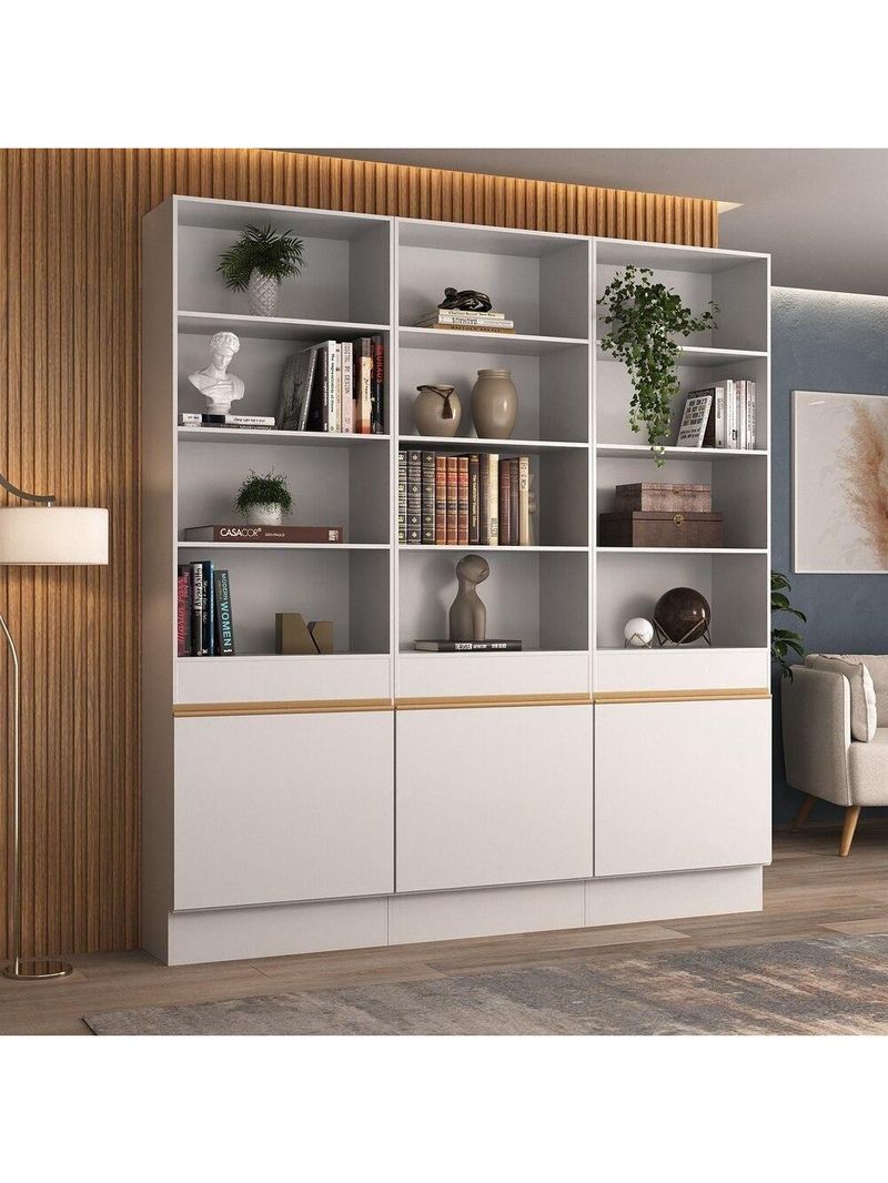 Armário/estante Escritório 3 Portas Multimóveis Mp7001 Branco/Dourado