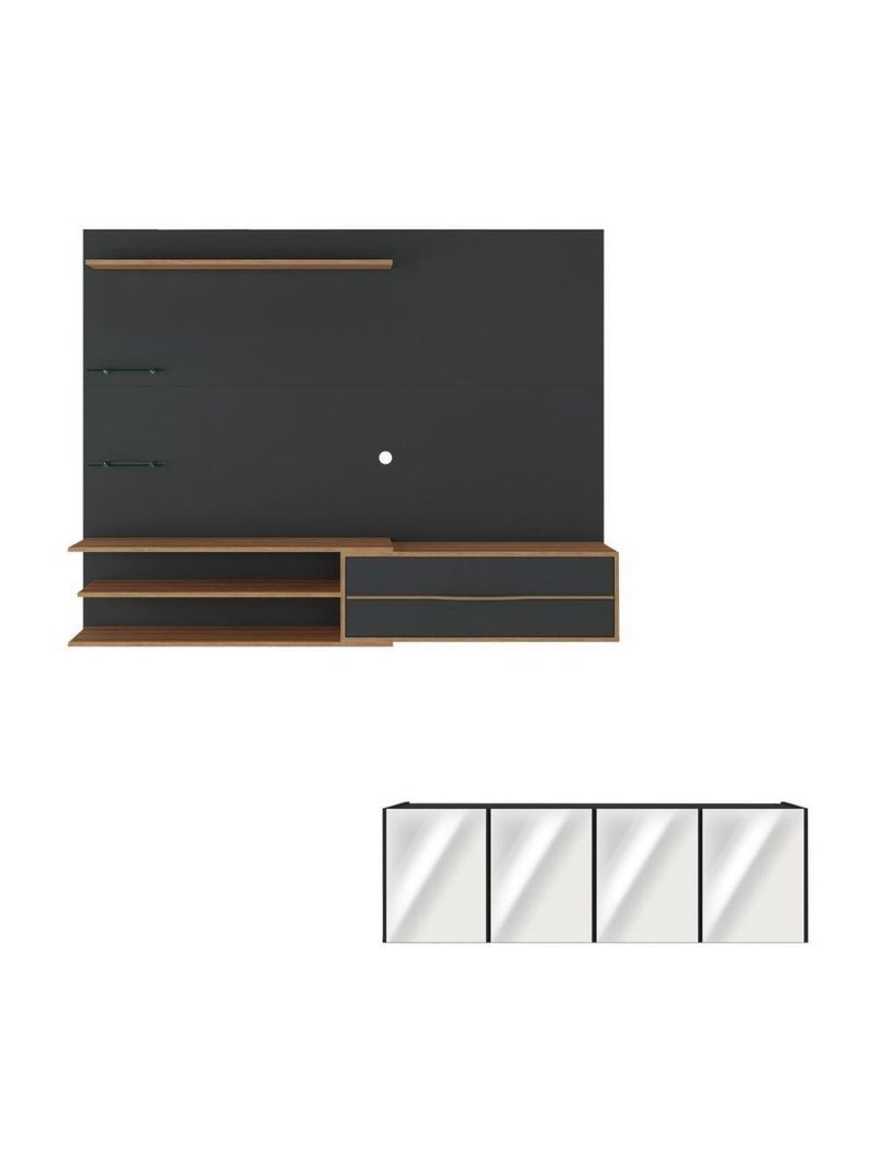 Painel para TV até 65" Polegadas com Aparador 4 Portas com Espelho MP1088 Rustic/Preto