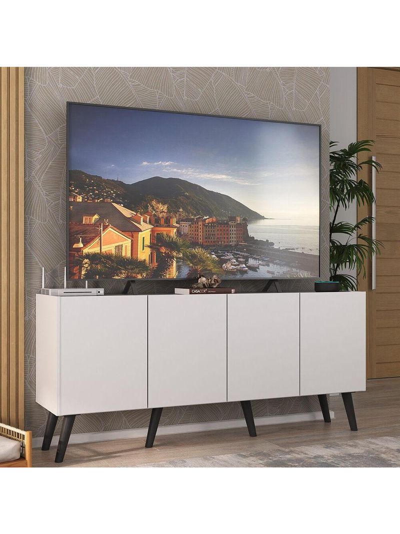 Rack Retrô Para TV Até 50 Polegadas com MP1071 Branco/Preto