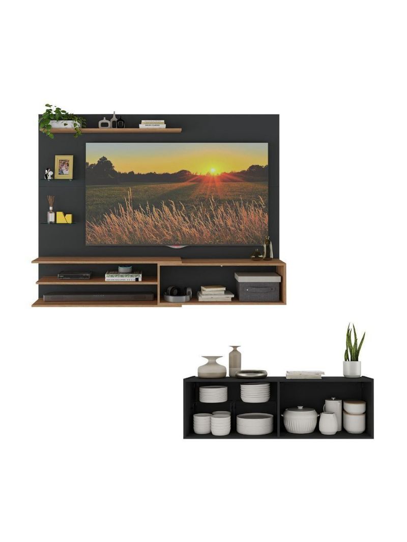 Painel para TV até 65" Polegadas com Aparador 4 Portas com Espelho MP1088 Rustic/Preto