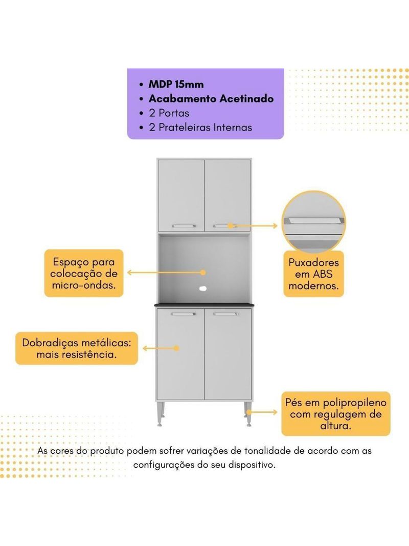 Paneleiro 63cm 4 Portas para Micro-ondas Xangai Multimóveis MP2245 Branco