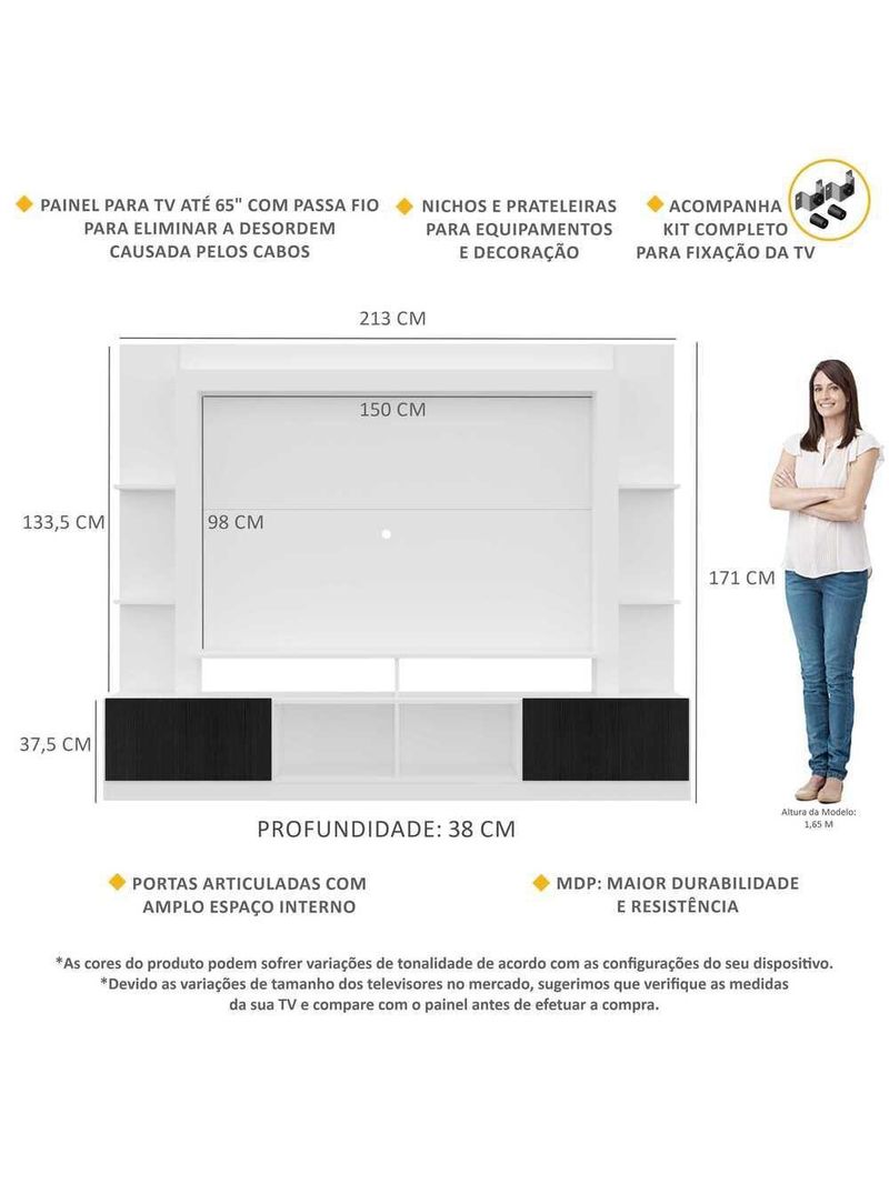 Rack Estante Painel Suporte Tv 65" Branco/Preto