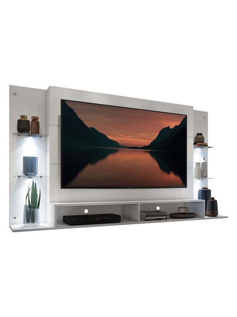 Painel com Suporte Tv 60" e 4 Leds Prateleiras de Vidro