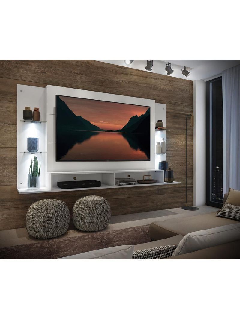 Painel com Suporte Tv 60" e 4 Leds Prateleiras de Vidro