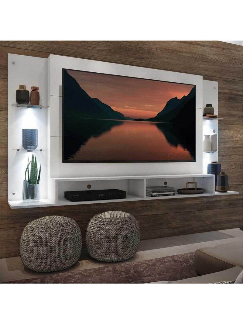 Painel com Suporte Tv 60" e 4 Leds Prateleiras de Vidro