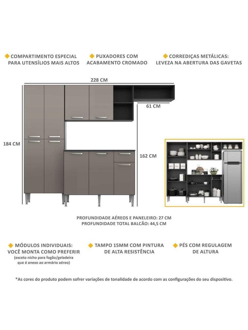 Cozinha Compacta com Armário e Balcão com Tampo Pequim