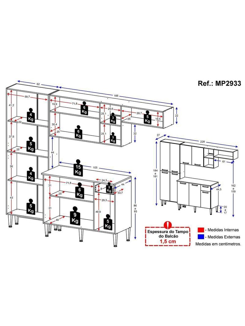 Cozinha Compacta com Armário e Balcão com Tampo Pequim