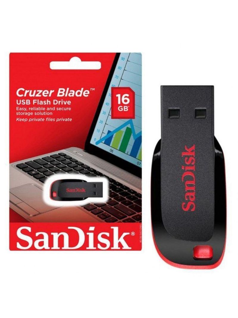 Pen Drive 16gb Sandisk Cruzer Blade Preto e Vermelho