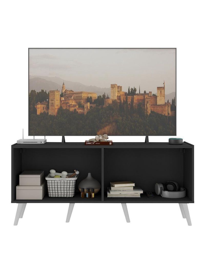 Rack Retrô Para TV Até 50 Polegadas com 4 Portas Multimóveis MP1071 Preto/Branco